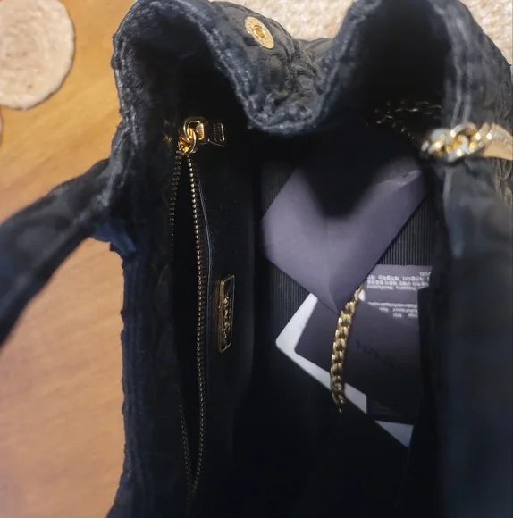 Prada Black Textured Handbag with Gold Chain - Picture 6 of 12